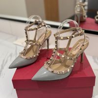 Valentino Rockstud Caged Pumps 100MM Women Patent Leather Sky Blue