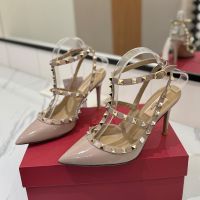 Valentino Rockstud Caged Pumps 100MM Women Patent Leather Taupe