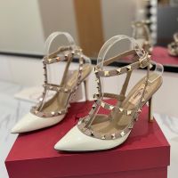 Valentino Rockstud Caged Pumps 100MM Women Patent Leather White
