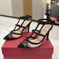 Valentino Rockstud Caged Pumps 100MM Women Phoenix Motif Lace Black