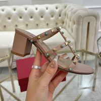 Valentino Rockstud Slides 60MM with Cabochon Stones Women Calfskin Taupe