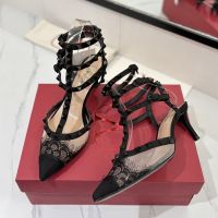 Valentino Rockstud Caged Pumps 65MM Women Phoenix Motif Lace Black