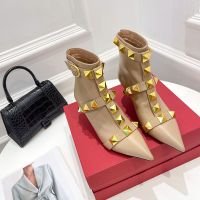 Valentino Rockstud Ankle Booties 70MM Women Calfskin Apricot
