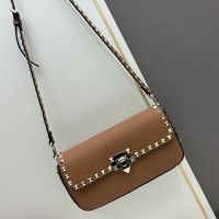 Valentino Rockstud Crossbody In Grainy Calfskin Brown