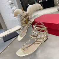 Valentino Rockstud Flip-Flop Flat Sandals Women Calfskin Gold