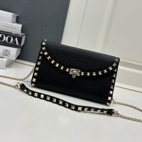 Valentino Rockstud Foldover Crossbody In Grainy Calfskin Black/Gold
