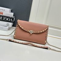 Valentino Rockstud Foldover Crossbody In Grainy Calfskin Cherry