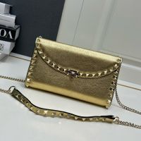 Valentino Rockstud Foldover Crossbody In Grainy Calfskin Gold