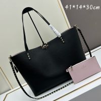 Valentino Small Rockstud Tote with Interior Pouch In Grainy Calfskin Black