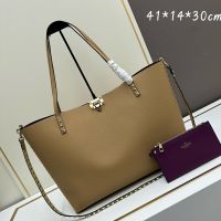 Valentino Rockstud Tote with Interior Pouch In Grainy Calfskin Camel