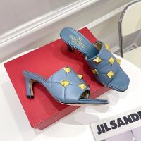 Valentino Roman Stud Heeled Slides Women Nappa Leather Sky Blue