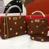 Valentino Roman Stud Handbag In Nappa Leather Brown