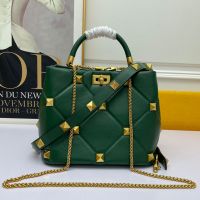 Valentino Roman Stud Handbag In Nappa Leather Green