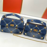 Valentino Roman Stud Shoulder Bag In Denim Blue