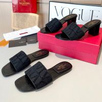Valentino Slides Women Toile Iconographe Fabric Black