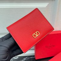 Valentino Small Compact VLogo Signature Wallet In Grainy Calfskin Red