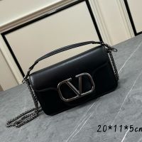 Valentino Small Loco Shoulder Bag In Calfskin Black/Silver