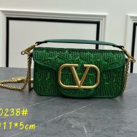 Valentino Small Loco Shoulder Bag with Jewel Embroidery In Toile Iconographe Fabric Green