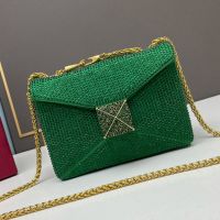 Valentino Small One Stud Crossbody Bag with Chain In Sparkling Crystals Embroidered Calfskin Green