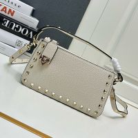 Valentino Small Rockstud Crossbody In Grainy Calfskin Beige