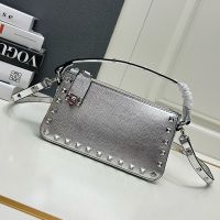 Valentino Small Rockstud Crossbody In Grainy Calfskin Silver