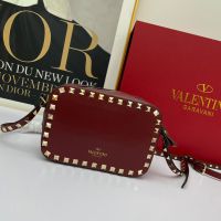 Valentino Small Rockstud Crossbody Bag In Calfskin Burgundy