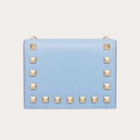 Valentino Small Rockstud Flap Wallet In Calfskin Sky Blue