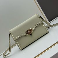 Valentino Small Rockstud Flap Crossbody In Grainy Calfskin Beige