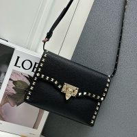 Valentino Small Rockstud Flap Crossbody In Grainy Calfskin Black