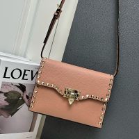 Valentino Small Rockstud Flap Crossbody In Grainy Calfskin Cherry