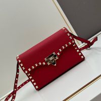 Valentino Small Rockstud Flap Crossbody In Grainy Calfskin Red