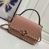 Valentino Small Rockstud Flap Handbag In Grainy Calfskin Cherry