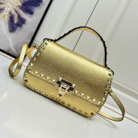 Valentino Small Rockstud Flap Handbag In Grainy Calfskin Gold