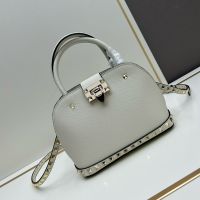 Valentino Small Rockstud Hook Handbag In Grainy Calfskin White