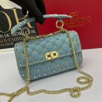 Valentino Small Rockstud Spike Chain Bag In Lambskin Sky Blue