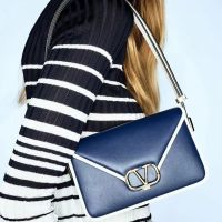 Valentino Small VLogo Flap Shoulder Bag In Calfskin Navy Blue