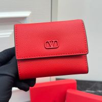 Valentino Small VLogo Signature Trifold Wallet In Grainy Calfskin Red