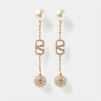 Valentino Small VLogo Signature Chain Earrings In Metal with Pearls and Crystal Balls Gold