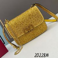 Valentino Small Vsling Crossbody Bag with Crystals Logo In Rhinestones Embroidered Calfskin Yellow