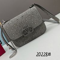Valentino Small Vsling Crossbody Bag with Crystals Logo In Sparkling Studs Embroidered Calfskin Grey
