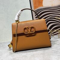Valentino Small Vsling Handbag In Grainy Calfskin Brown