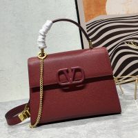 Valentino Small Vsling Handbag In Grainy Calfskin Burgundy