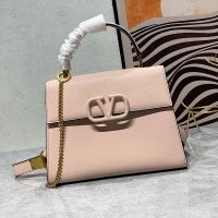 Valentino Small Vsling Handbag In Grainy Calfskin Cherry