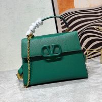 Valentino Small Vsling Handbag In Grainy Calfskin Green