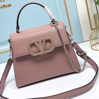 Valentino Small Vsling Handbag with Crystals Logo In Grained Calfskin Pink