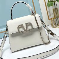 Valentino Small Vsling Handbag with Crystals Logo In Grained Calfskin White