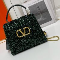 Valentino Small Vsling Handbag In Sequins Embroidered Calfskin Green