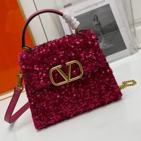 Valentino Small Vsling Handbag In Sequins Embroidered Calfskin Rose