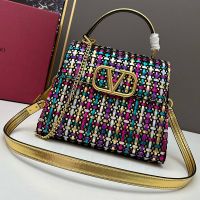 Valentino Small Vsling Handbag In Stripe Woven Calfskin Multicolor
