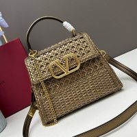 Valentino Small Vsling Handbag In Woven Calfskin Gold/Black